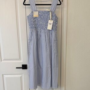 Dondolo Smocked Blue Striped Dress